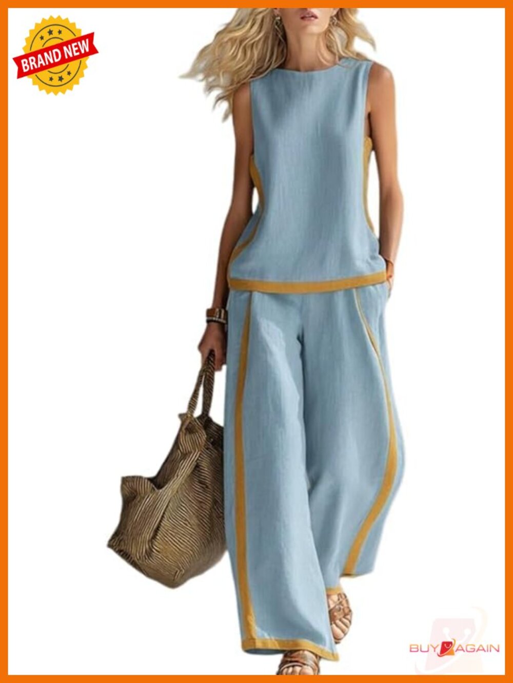 Women's 2 Piece Sleeveless Top Matching Pants Color Block Summer Lounge Set